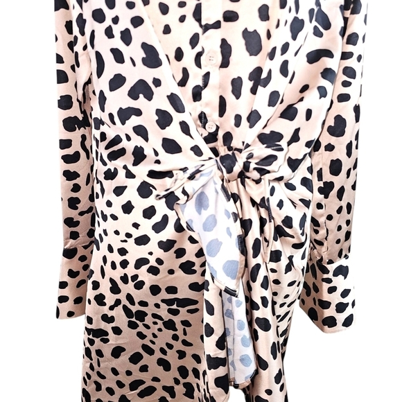 Aqua Bloomingdale's Cheetah Print Long Sleeve Tie Mini Dress in Small NWT - Picture 5 of 9